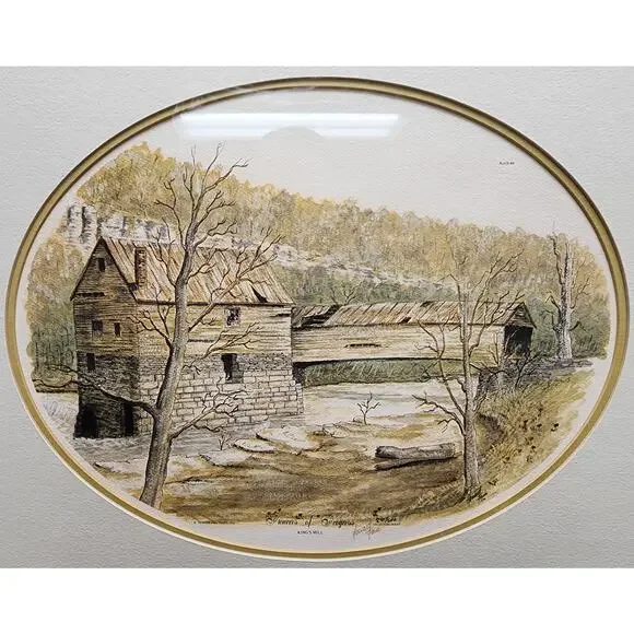 Vintage Howard Fain “King’s Mill” 1976 #291/500 Signed, Framed Print, Oval Matte